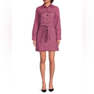 Area Stars Dela Tweed A-Line Mini Shirtdress Pink XL NWT